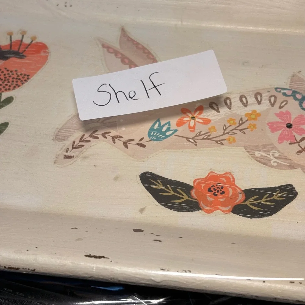 Handpainted Decorative Tray Home Decor Large Cream Excellent Bunny Floral